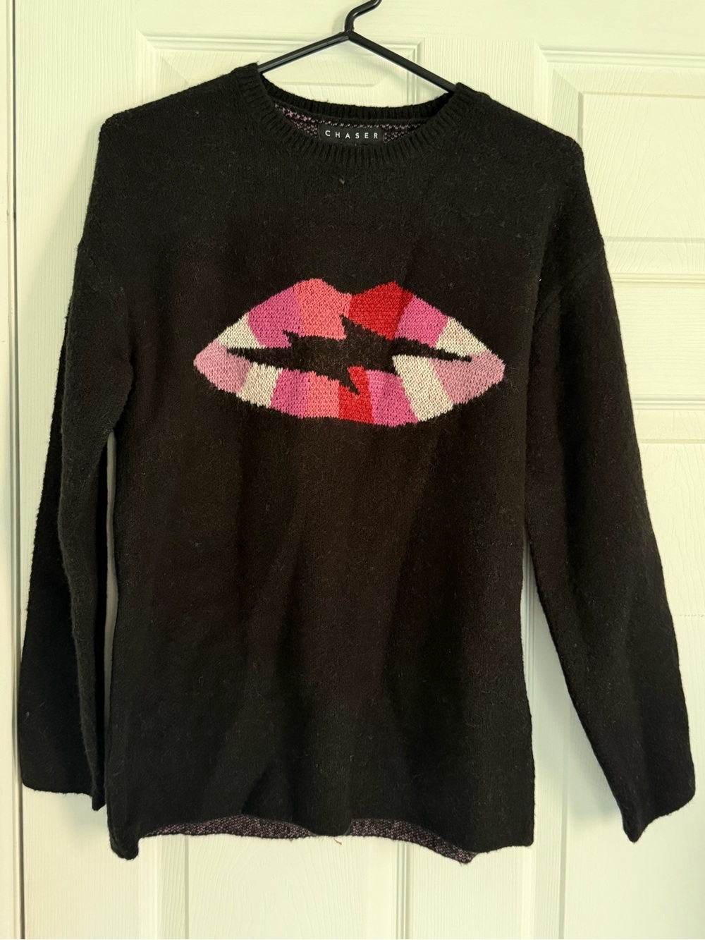 CHASER Black Lips Graphic Sweater XS NWT